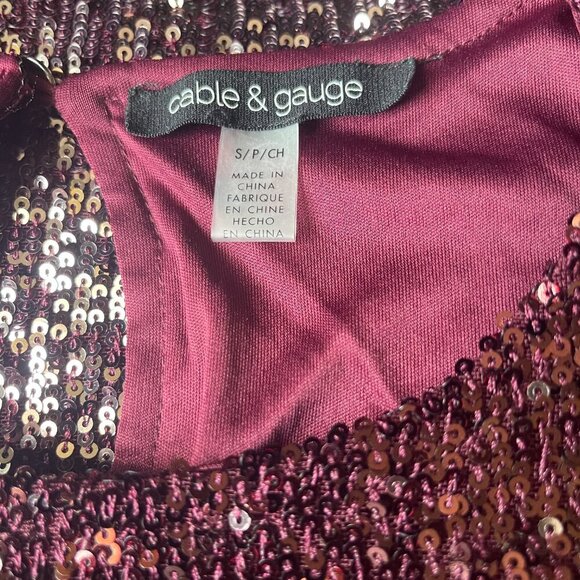 Cable & Gauge Women's Red Sequin Short Sleeve Top, Small. NWT. Made in China. - Picture 3 of 10
